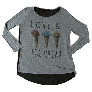Scobe, size large, gray and black mesh top, love ice cream graphic, super soft